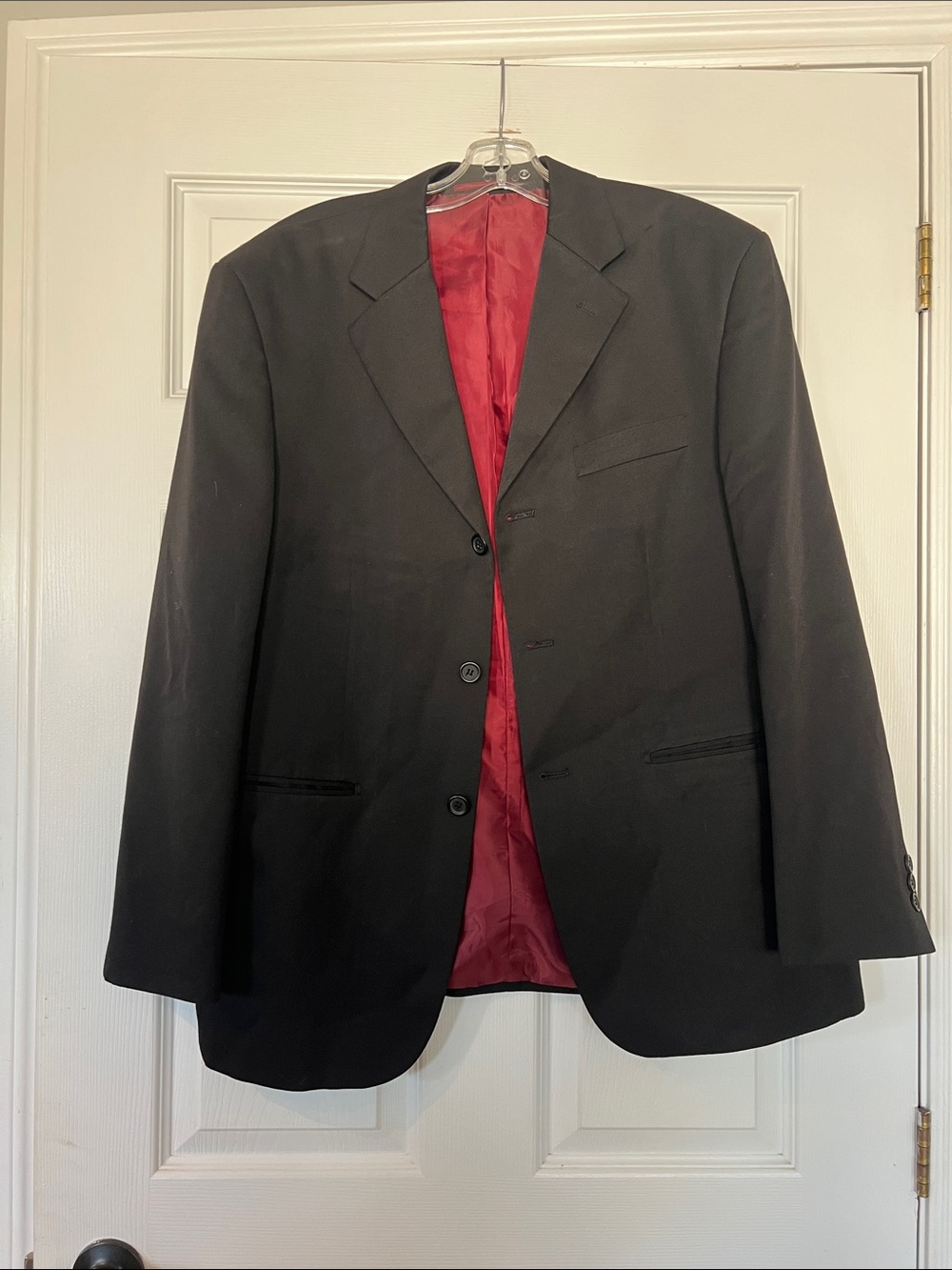 Men's Black Suit Jacket with Red Lining - Classic Single-Breast